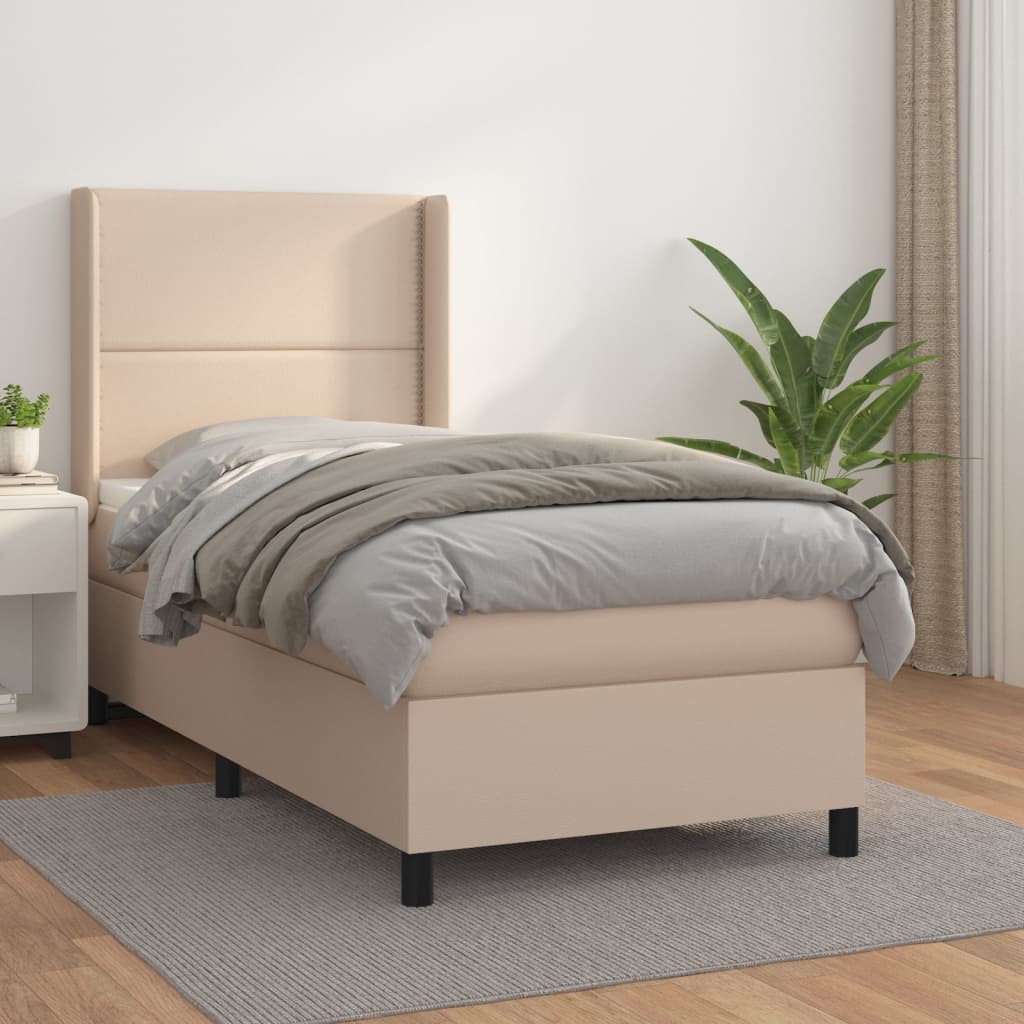 Boxspring met matras kunstleer cappuccinokleurig 90x190 cm