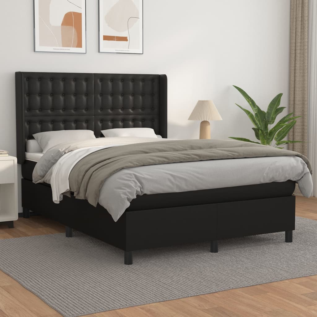 Boxspring met matras kunstleer zwart 140x200 cm Bedden & bedframes | Creëer jouw Trendy Thuis | Gratis bezorgd & Retour | Trendy.nl