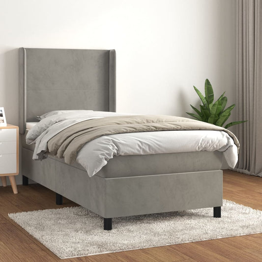 Boxspring met matras fluweel lichtgrijs 90x200 cm Bedden & bedframes | Creëer jouw Trendy Thuis | Gratis bezorgd & Retour | Trendy.nl