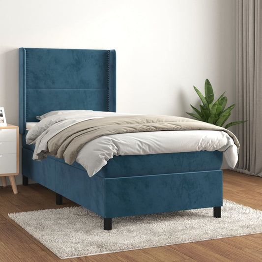 Boxspring met matras fluweel donkerblauw 90x190 cm Bedden & bedframes | Creëer jouw Trendy Thuis | Gratis bezorgd & Retour | Trendy.nl