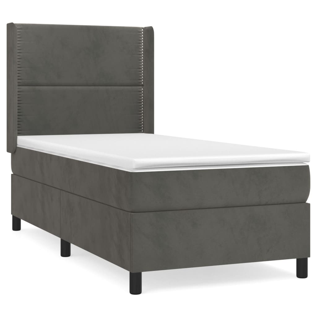 Boxspring met matras fluweel donkergrijs 90x200 cm Bedden & bedframes | Creëer jouw Trendy Thuis | Gratis bezorgd & Retour | Trendy.nl