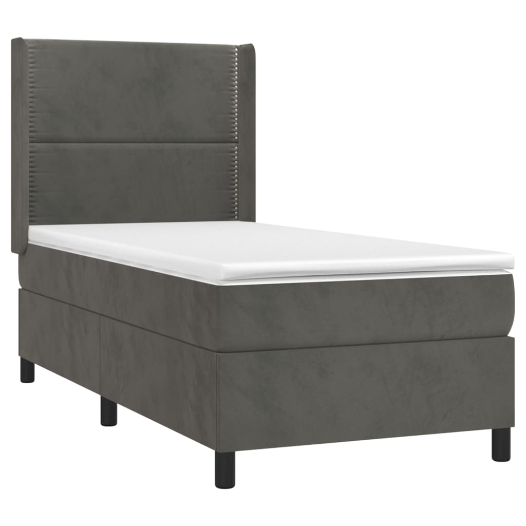 Boxspring met matras fluweel donkergrijs 90x200 cm Bedden & bedframes | Creëer jouw Trendy Thuis | Gratis bezorgd & Retour | Trendy.nl