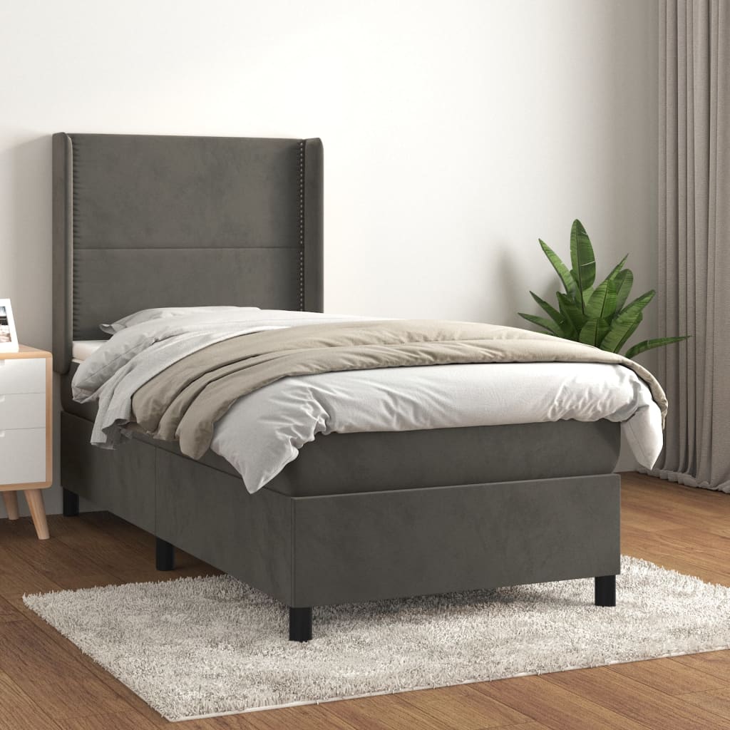 Boxspring met matras fluweel donkergrijs 90x200 cm Bedden & bedframes | Creëer jouw Trendy Thuis | Gratis bezorgd & Retour | Trendy.nl