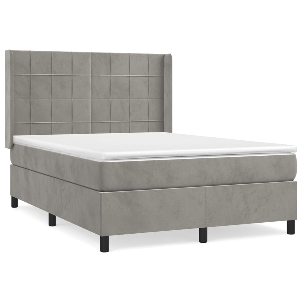 Boxspring met matras fluweel lichtgrijs 140x200 cm Bedden & bedframes | Creëer jouw Trendy Thuis | Gratis bezorgd & Retour | Trendy.nl