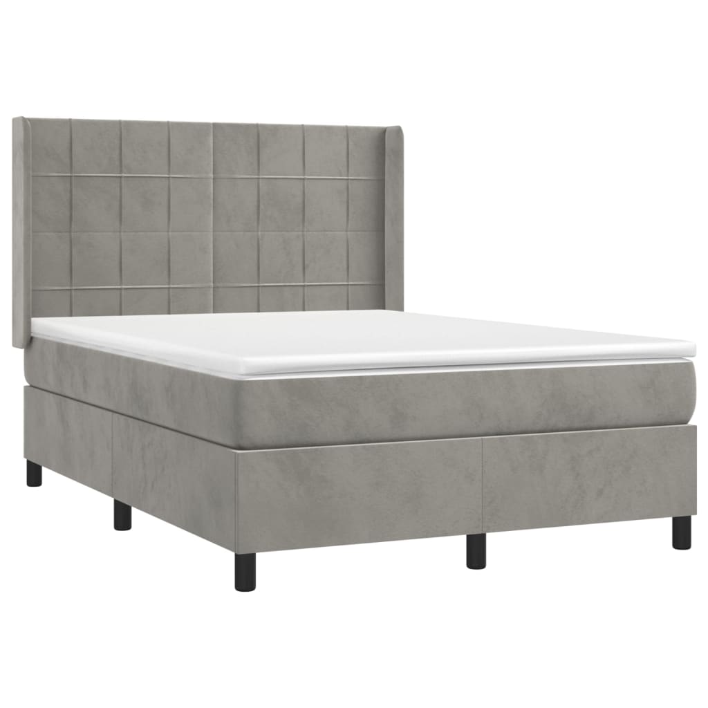 Boxspring met matras fluweel lichtgrijs 140x200 cm Bedden & bedframes | Creëer jouw Trendy Thuis | Gratis bezorgd & Retour | Trendy.nl