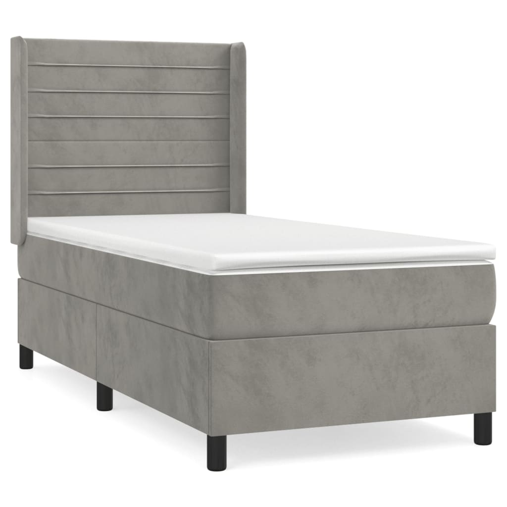 Boxspring met matras fluweel lichtgrijs 90x200 cm Bedden & bedframes | Creëer jouw Trendy Thuis | Gratis bezorgd & Retour | Trendy.nl