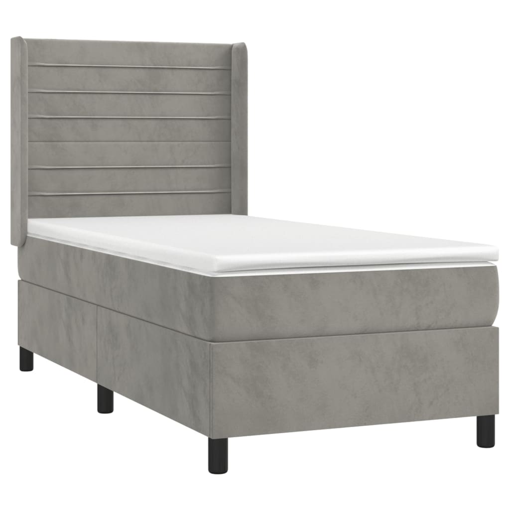 Boxspring met matras fluweel lichtgrijs 90x200 cm Bedden & bedframes | Creëer jouw Trendy Thuis | Gratis bezorgd & Retour | Trendy.nl