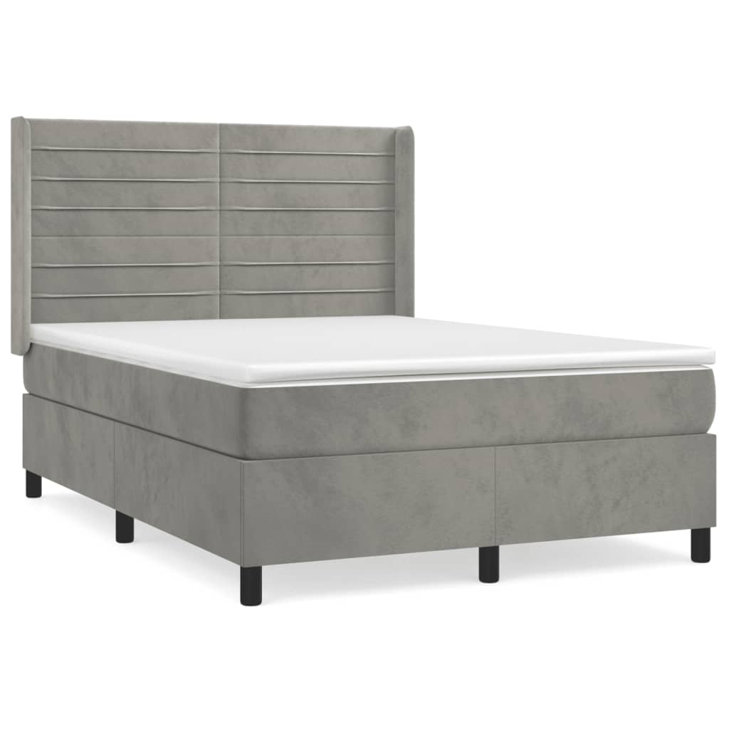 Boxspring met matras fluweel lichtgrijs 140x200 cm Bedden & bedframes | Creëer jouw Trendy Thuis | Gratis bezorgd & Retour | Trendy.nl