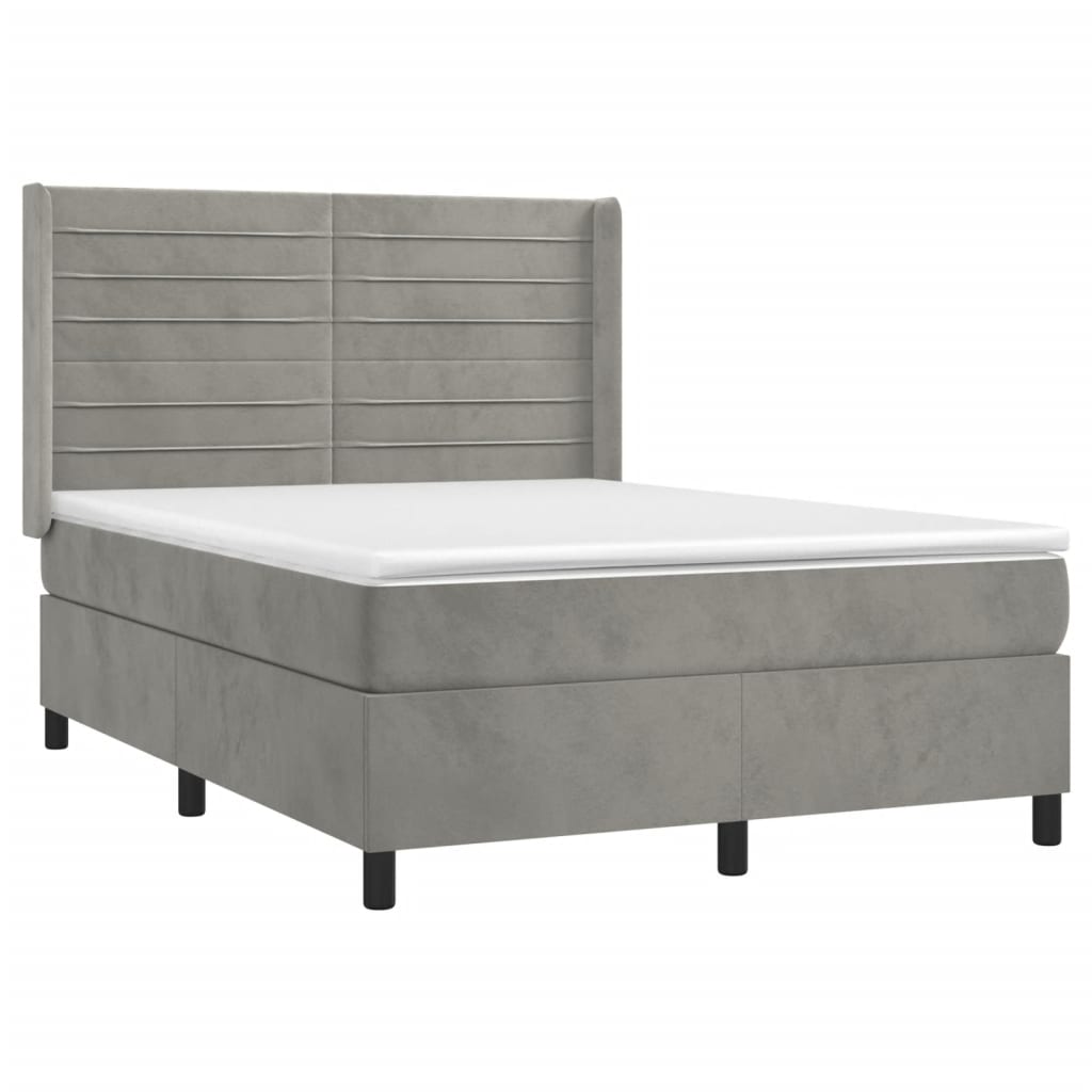 Boxspring met matras fluweel lichtgrijs 140x200 cm Bedden & bedframes | Creëer jouw Trendy Thuis | Gratis bezorgd & Retour | Trendy.nl