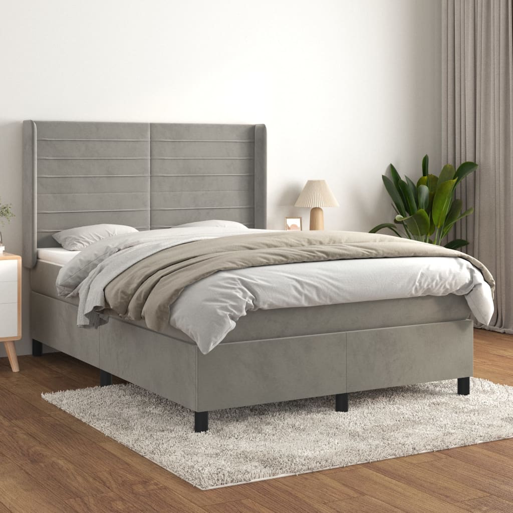 Boxspring met matras fluweel lichtgrijs 140x200 cm Bedden & bedframes | Creëer jouw Trendy Thuis | Gratis bezorgd & Retour | Trendy.nl