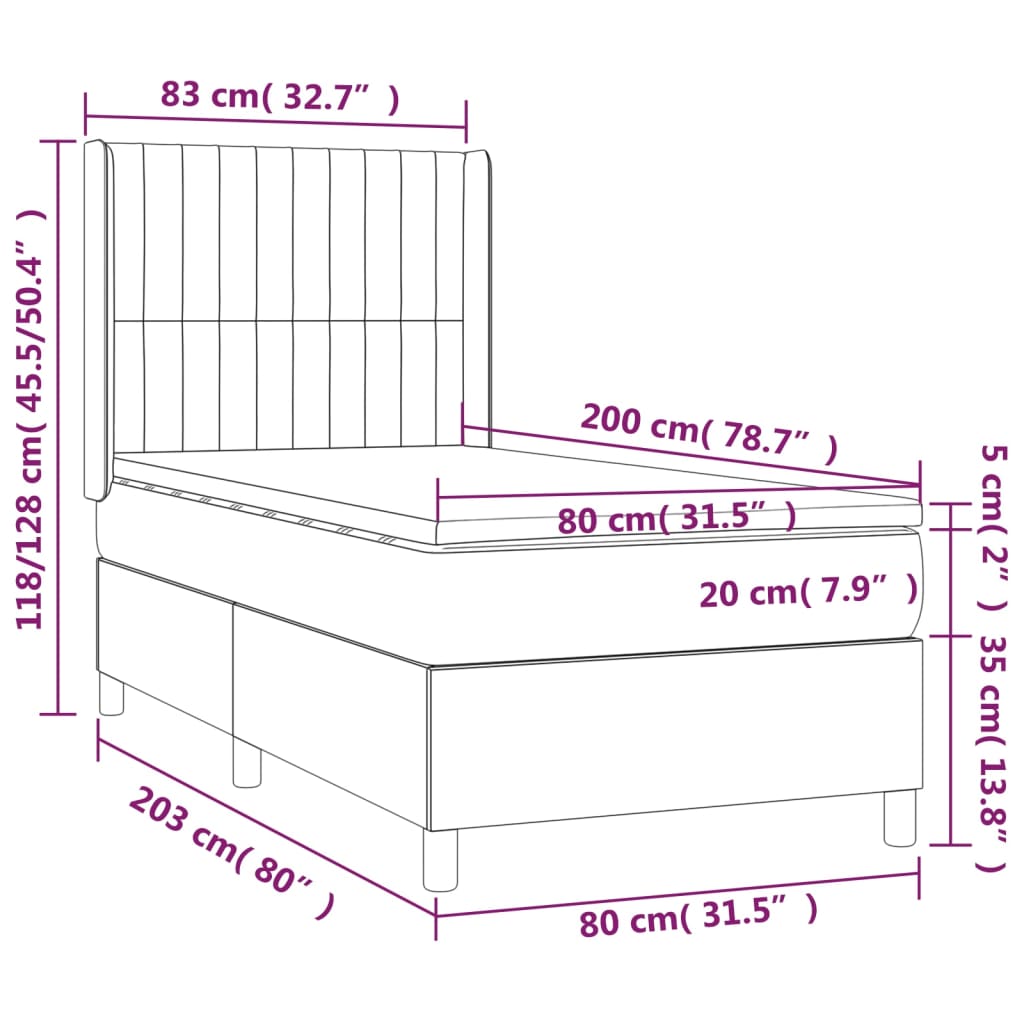 Boxspring met matras fluweel roze 80x200 cm