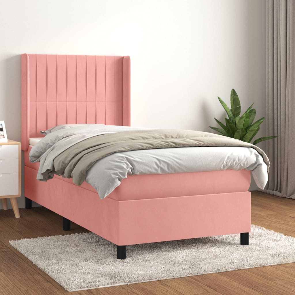 Boxspring met matras fluweel roze 90x200 cm