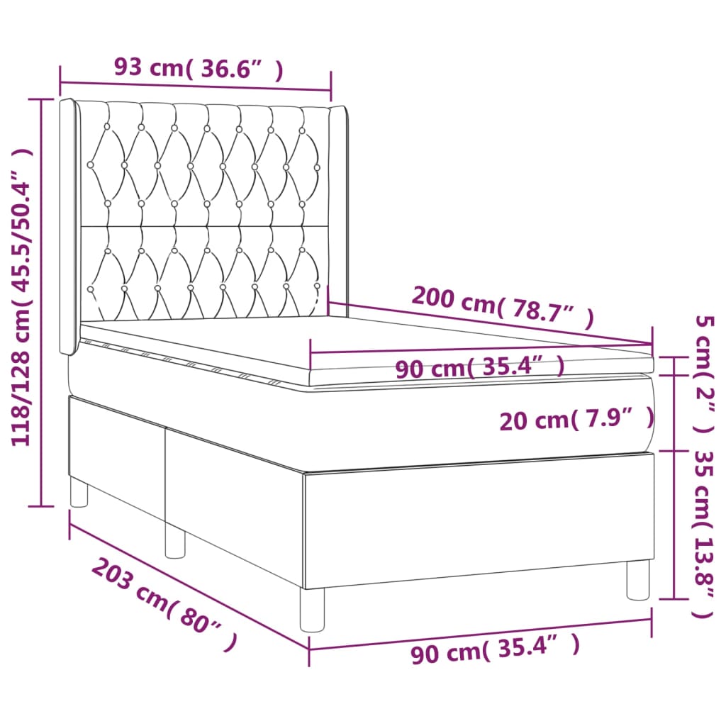 Boxspring met matras fluweel zwart 90x200 cm