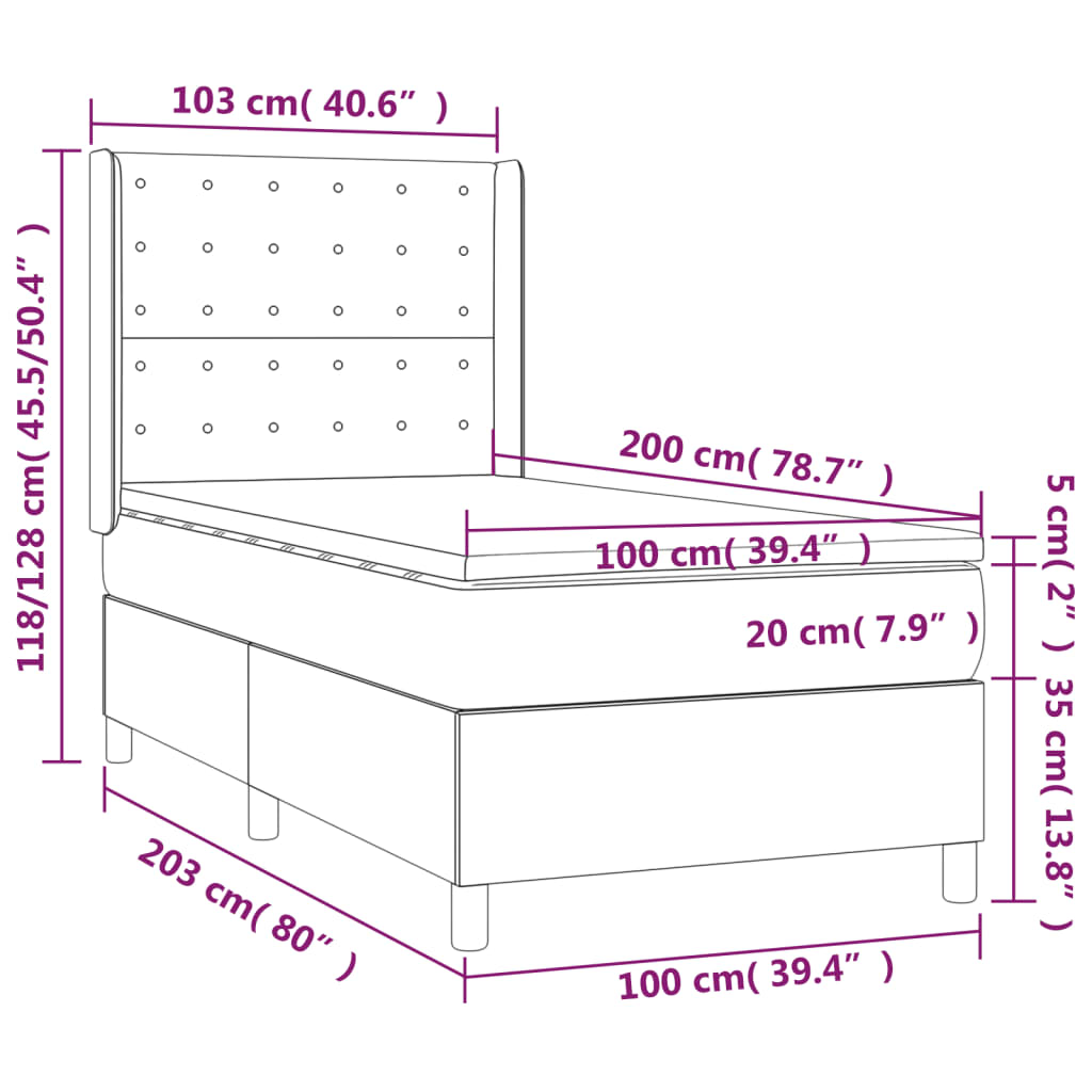 Boxspring met matras fluweel donkerblauw 100x200 cm