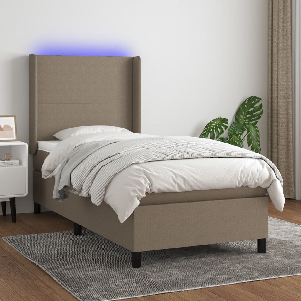 Boxspring met matras en LED stof taupe 80x200 cm Bedden & bedframes | Creëer jouw Trendy Thuis | Gratis bezorgd & Retour | Trendy.nl