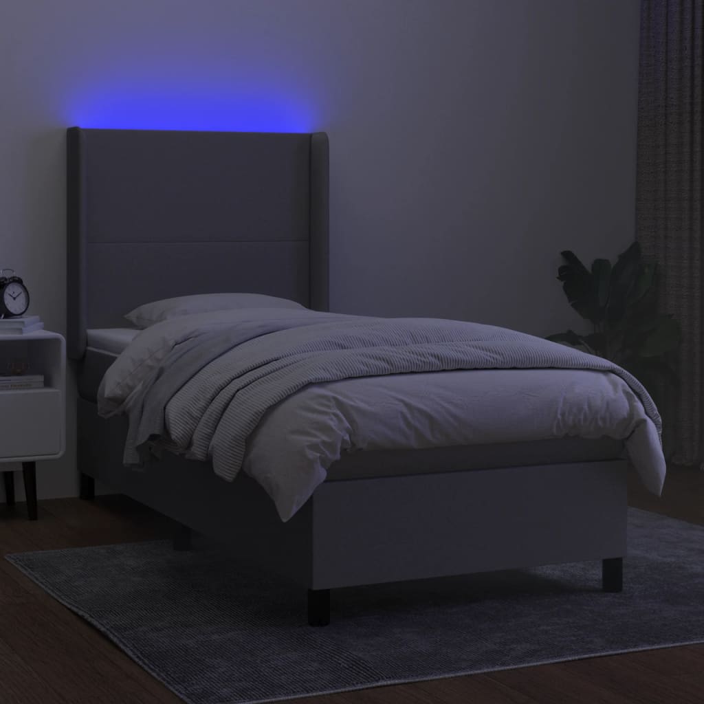 Boxspring met matras en LED stof lichtgrijs 90x190 cm Bedden & bedframes | Creëer jouw Trendy Thuis | Gratis bezorgd & Retour | Trendy.nl