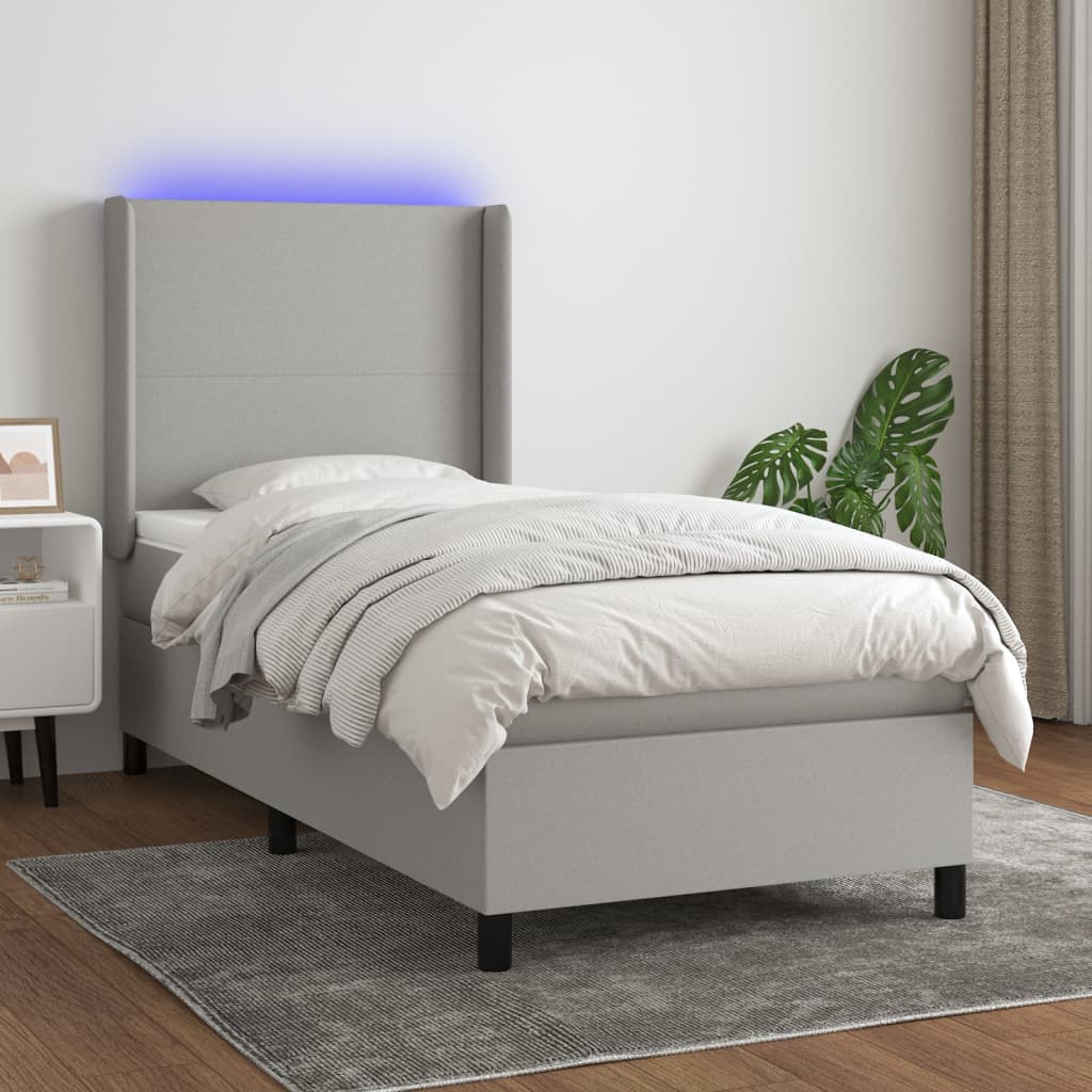 Boxspring met matras en LED stof lichtgrijs 90x190 cm Bedden & bedframes | Creëer jouw Trendy Thuis | Gratis bezorgd & Retour | Trendy.nl