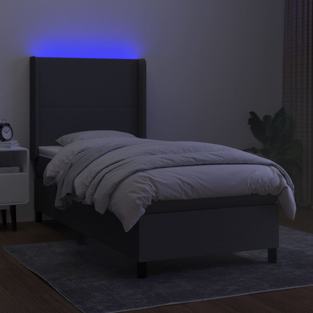 Boxspring met matras en LED stof donkergrijs 90x190 cm Bedden & bedframes | Creëer jouw Trendy Thuis | Gratis bezorgd & Retour | Trendy.nl