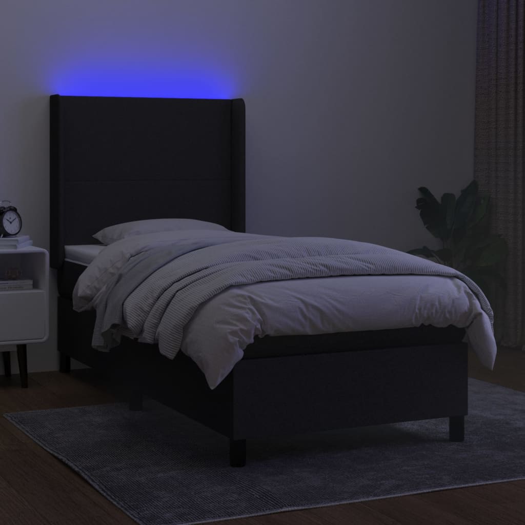 Boxspring met matras en LED stof zwart 90x190 cm Bedden & bedframes | Creëer jouw Trendy Thuis | Gratis bezorgd & Retour | Trendy.nl