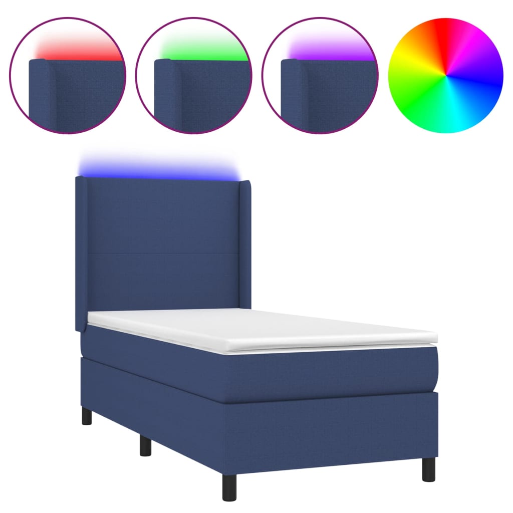 Boxspring met matras en LED stof blauw 100x200 cm Bedden & bedframes | Creëer jouw Trendy Thuis | Gratis bezorgd & Retour | Trendy.nl