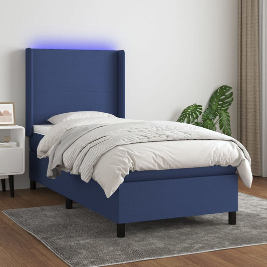 Boxspring met matras en LED stof blauw 100x200 cm Bedden & bedframes | Creëer jouw Trendy Thuis | Gratis bezorgd & Retour | Trendy.nl