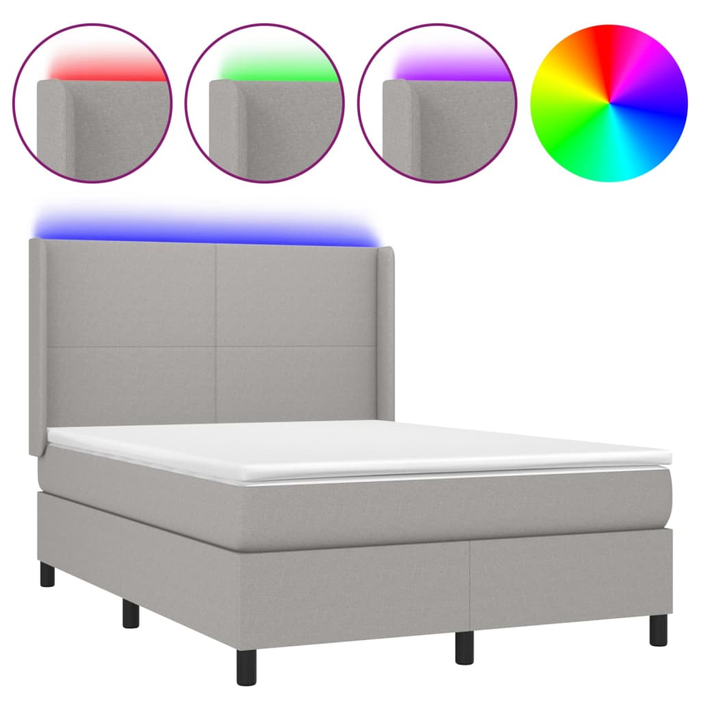 Boxspring met matras en LED stof lichtgrijs 140x190 cm Bedden & bedframes | Creëer jouw Trendy Thuis | Gratis bezorgd & Retour | Trendy.nl