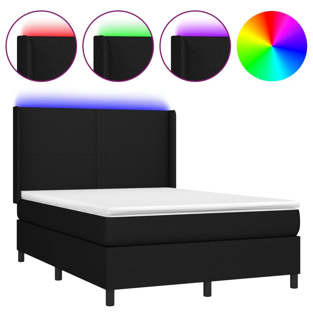 Boxspring met matras en LED stof zwart 140x190 cm Bedden & bedframes | Creëer jouw Trendy Thuis | Gratis bezorgd & Retour | Trendy.nl