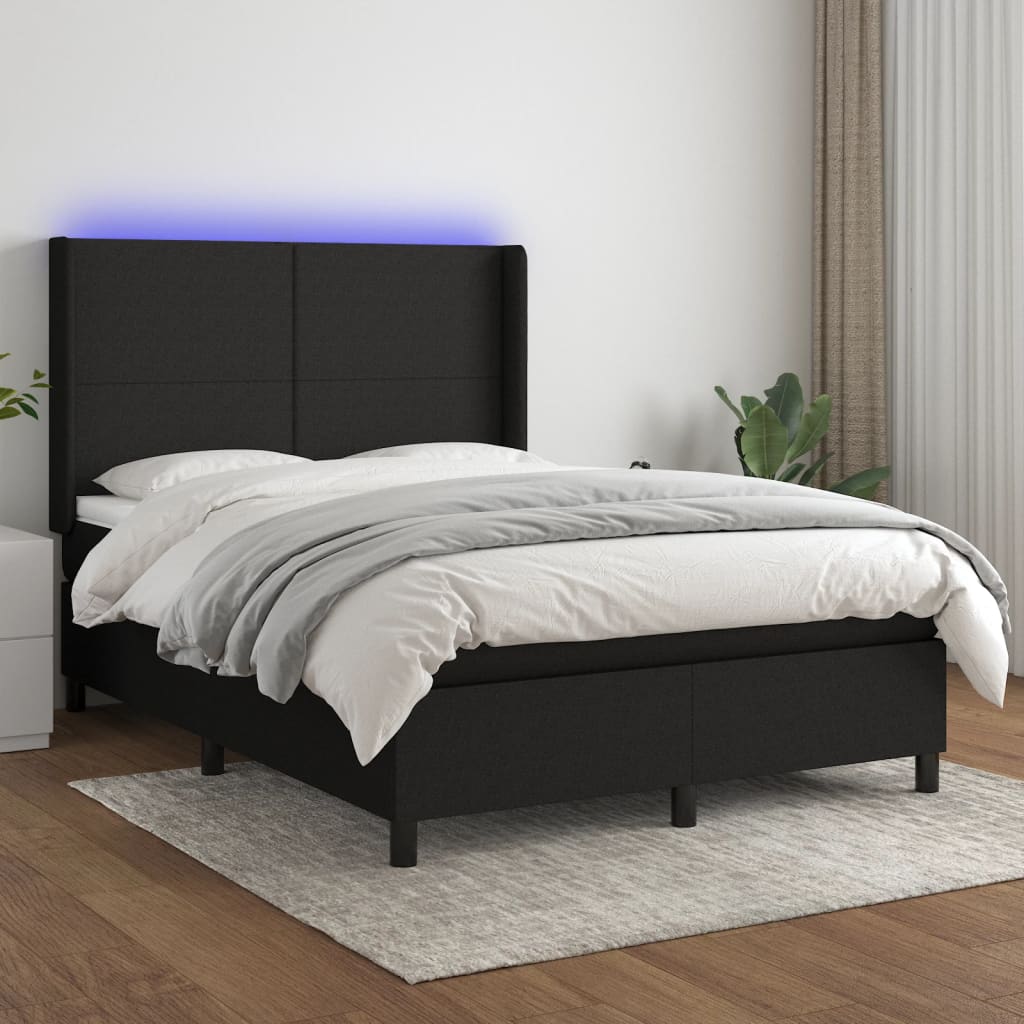 Boxspring met matras en LED stof zwart 140x190 cm Bedden & bedframes | Creëer jouw Trendy Thuis | Gratis bezorgd & Retour | Trendy.nl