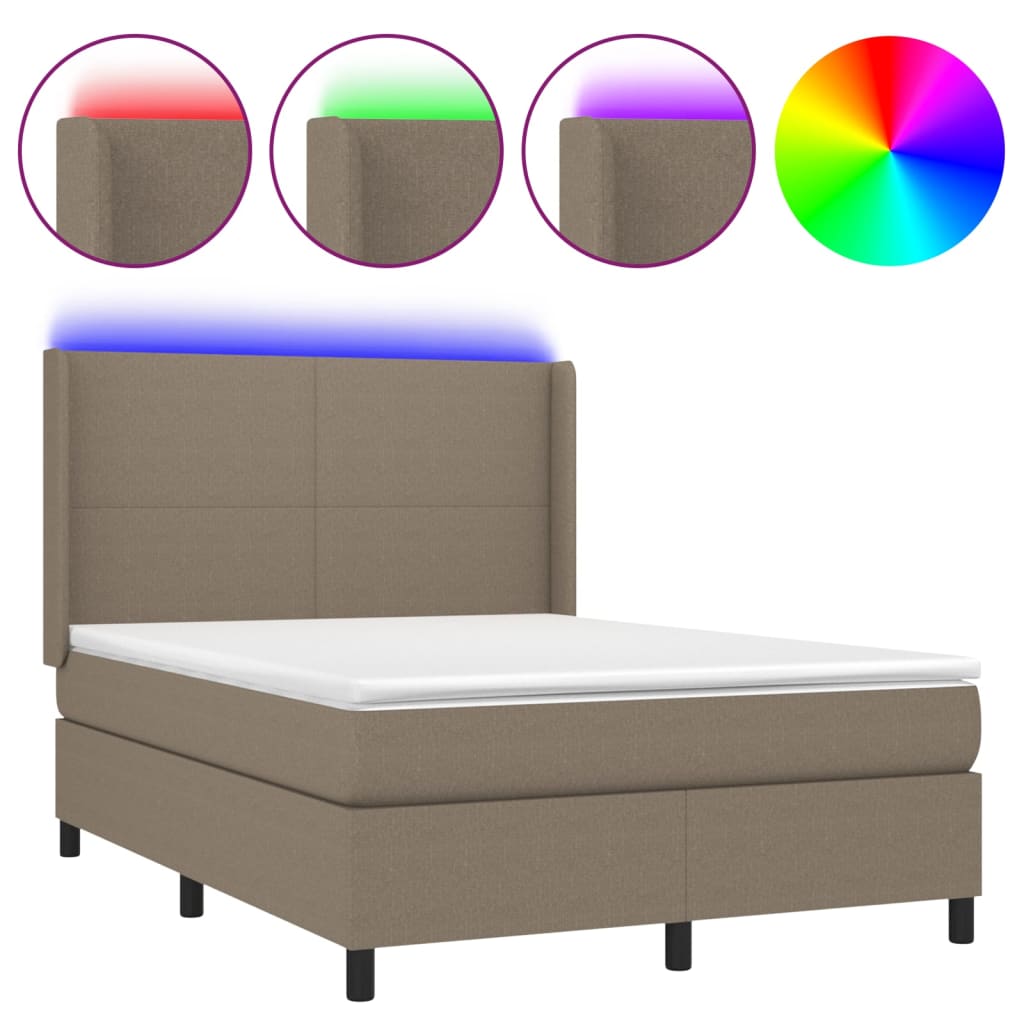 Boxspring met matras en LED stof taupe 140x190 cm Bedden & bedframes | Creëer jouw Trendy Thuis | Gratis bezorgd & Retour | Trendy.nl