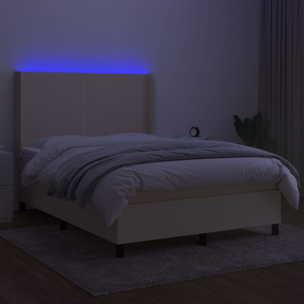 Boxspring met matras en LED stof crèmekleurig 140x190 cm Bedden & bedframes | Creëer jouw Trendy Thuis | Gratis bezorgd & Retour | Trendy.nl