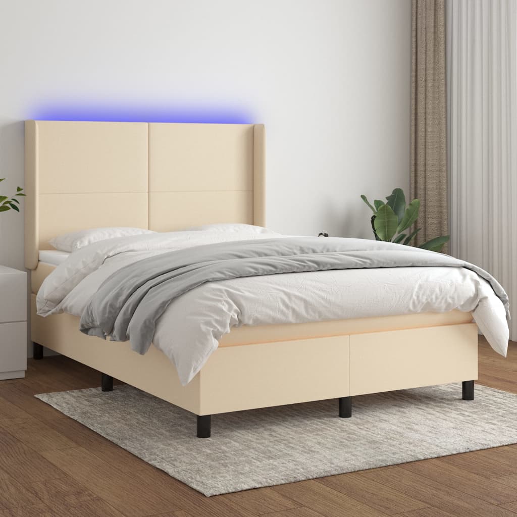 Boxspring met matras en LED stof crèmekleurig 140x190 cm Bedden & bedframes | Creëer jouw Trendy Thuis | Gratis bezorgd & Retour | Trendy.nl