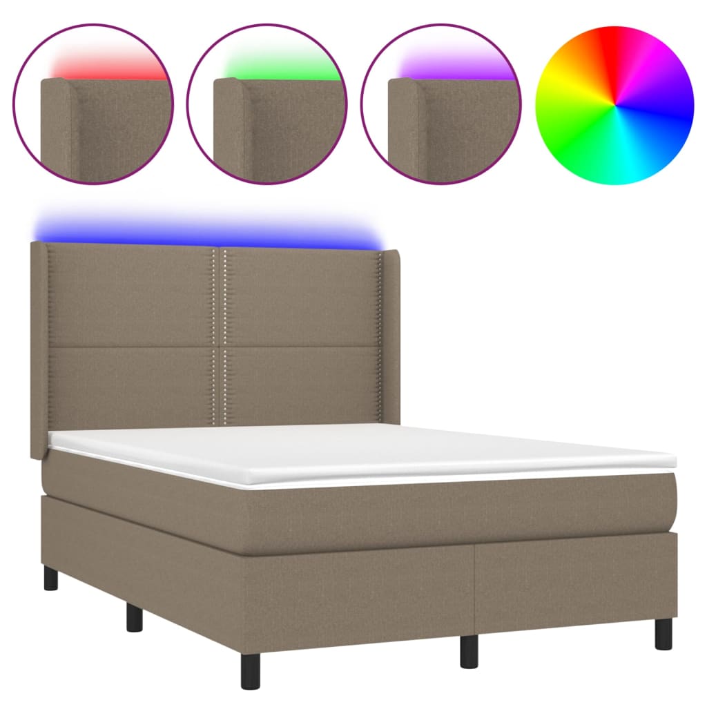 Boxspring met matras en LED stof taupe 140x190 cm Bedden & bedframes | Creëer jouw Trendy Thuis | Gratis bezorgd & Retour | Trendy.nl