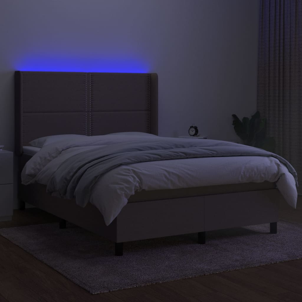 Boxspring met matras en LED stof taupe 140x190 cm Bedden & bedframes | Creëer jouw Trendy Thuis | Gratis bezorgd & Retour | Trendy.nl