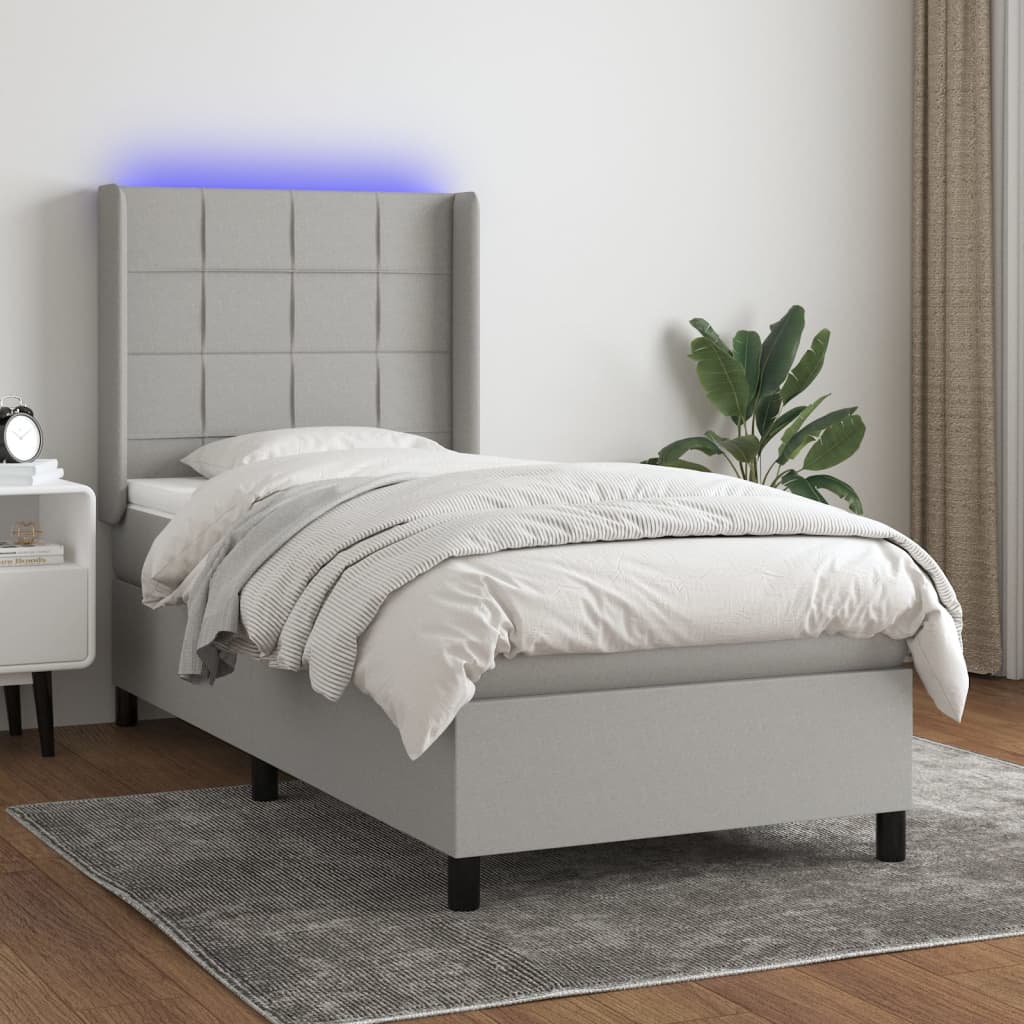 Boxspring met matras en LED stof lichtgrijs 90x190 cm Bedden & bedframes | Creëer jouw Trendy Thuis | Gratis bezorgd & Retour | Trendy.nl