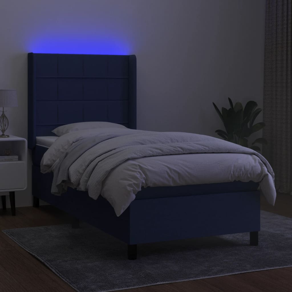 Boxspring met matras en LED stof blauw 90x200 cm
