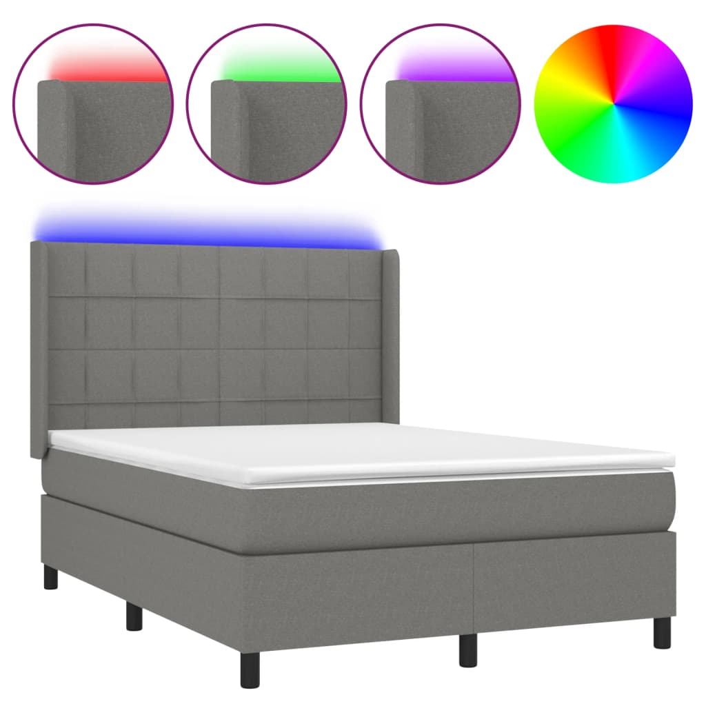 Boxspring met matras en LED stof donkergrijs 140x190 cm Bedden & bedframes | Creëer jouw Trendy Thuis | Gratis bezorgd & Retour | Trendy.nl