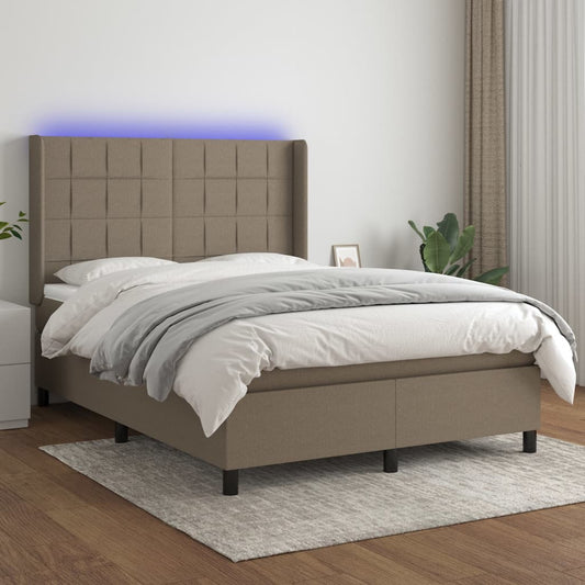 Boxspring met matras en LED stof taupe 140x190 cm Bedden & bedframes | Creëer jouw Trendy Thuis | Gratis bezorgd & Retour | Trendy.nl