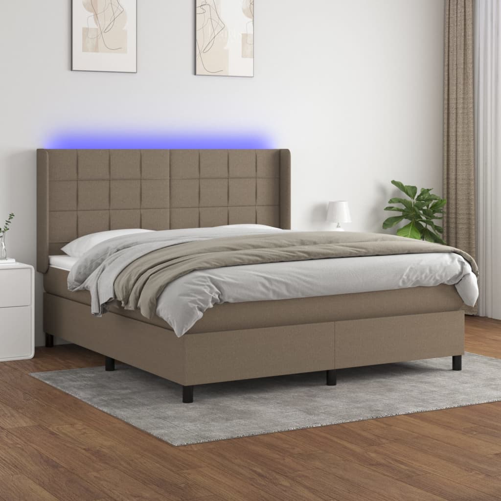 Boxspring met matras en LED stof taupe 180x200 cm Bedden & bedframes | Creëer jouw Trendy Thuis | Gratis bezorgd & Retour | Trendy.nl