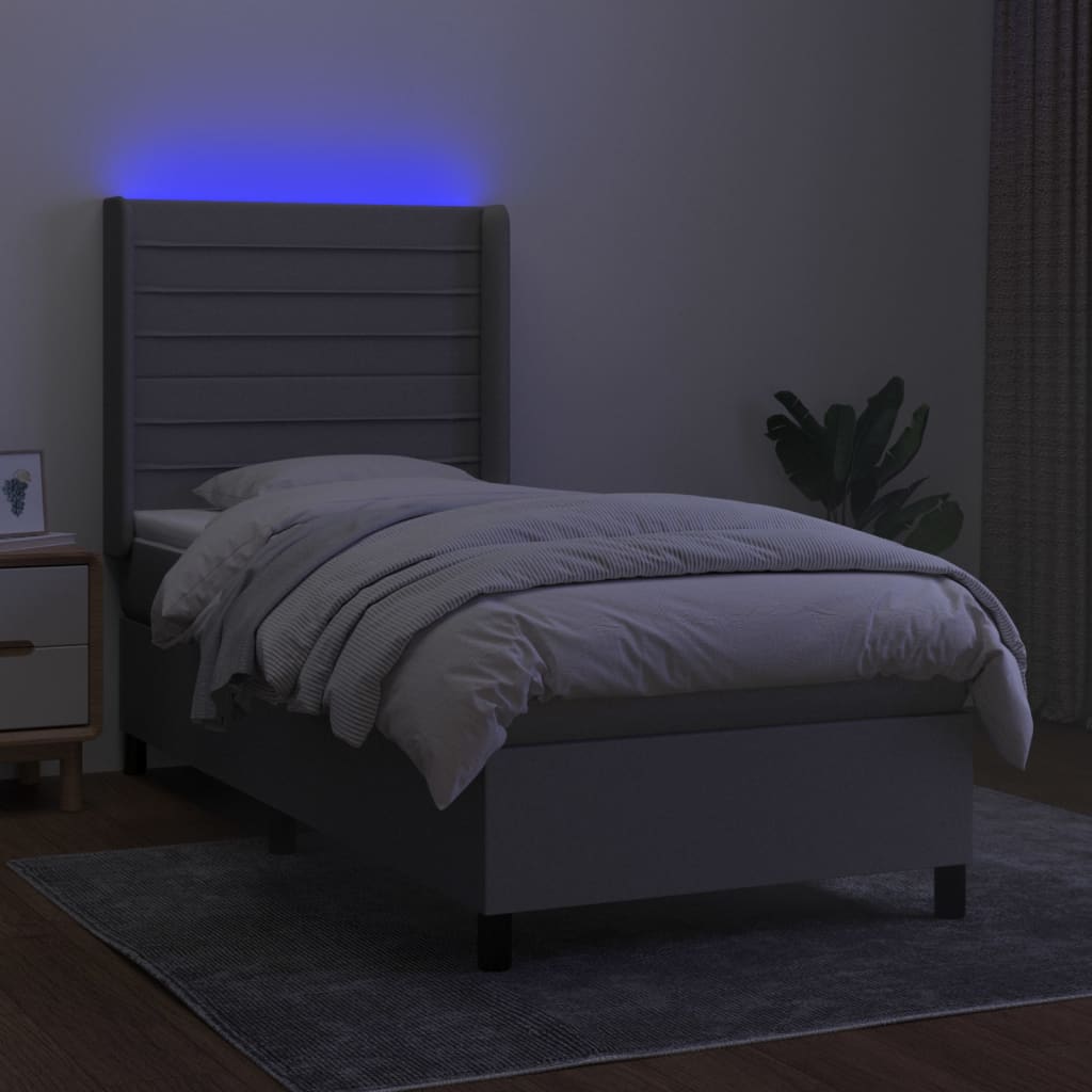 Boxspring met matras en LED stof lichtgrijs 90x190 cm Bedden & bedframes | Creëer jouw Trendy Thuis | Gratis bezorgd & Retour | Trendy.nl