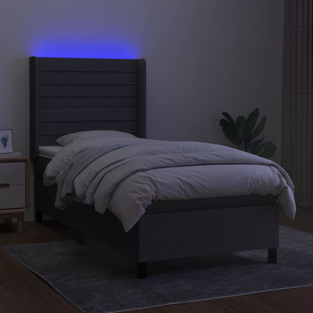 Boxspring met matras en LED stof donkergrijs 90x190 cm Bedden & bedframes | Creëer jouw Trendy Thuis | Gratis bezorgd & Retour | Trendy.nl