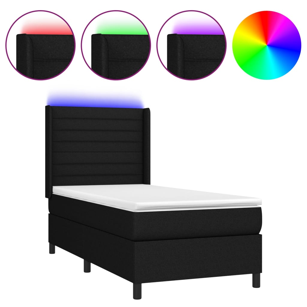 Boxspring met matras en LED stof zwart 90x190 cm Bedden & bedframes | Creëer jouw Trendy Thuis | Gratis bezorgd & Retour | Trendy.nl