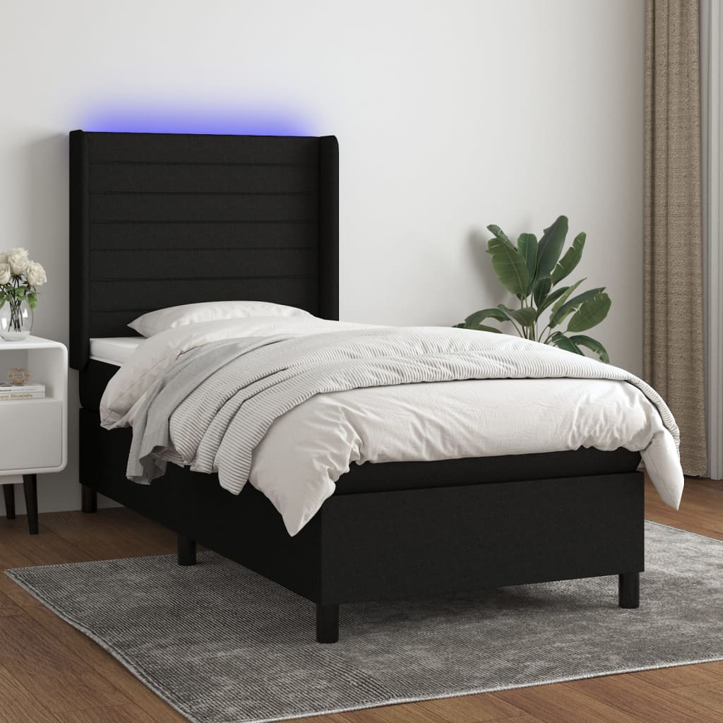 Boxspring met matras en LED stof zwart 90x190 cm Bedden & bedframes | Creëer jouw Trendy Thuis | Gratis bezorgd & Retour | Trendy.nl