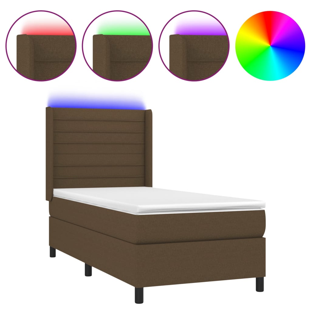 Boxspring met matras en LED stof donkerbruin 90x190 cm Bedden & bedframes | Creëer jouw Trendy Thuis | Gratis bezorgd & Retour | Trendy.nl