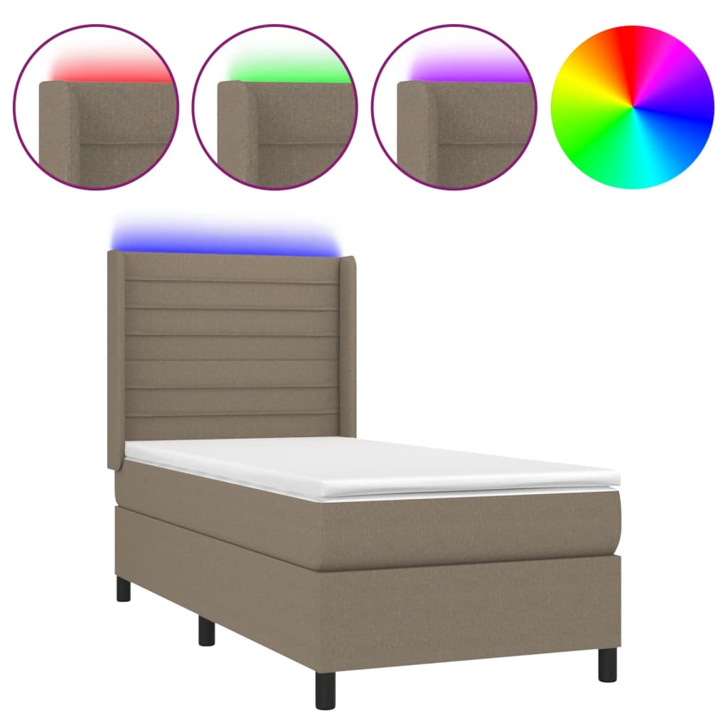 Boxspring met matras en LED stof taupe 90x190 cm Bedden & bedframes | Creëer jouw Trendy Thuis | Gratis bezorgd & Retour | Trendy.nl