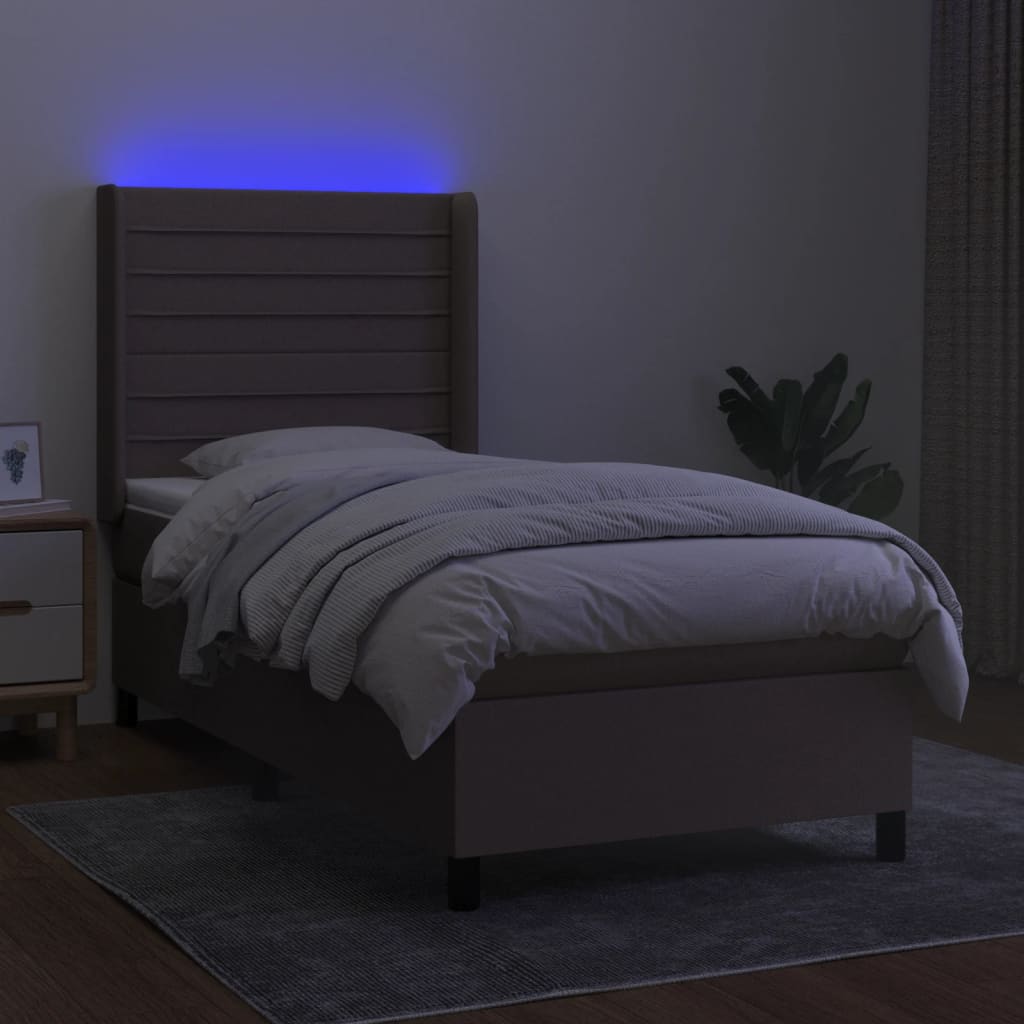 Boxspring met matras en LED stof taupe 90x190 cm Bedden & bedframes | Creëer jouw Trendy Thuis | Gratis bezorgd & Retour | Trendy.nl