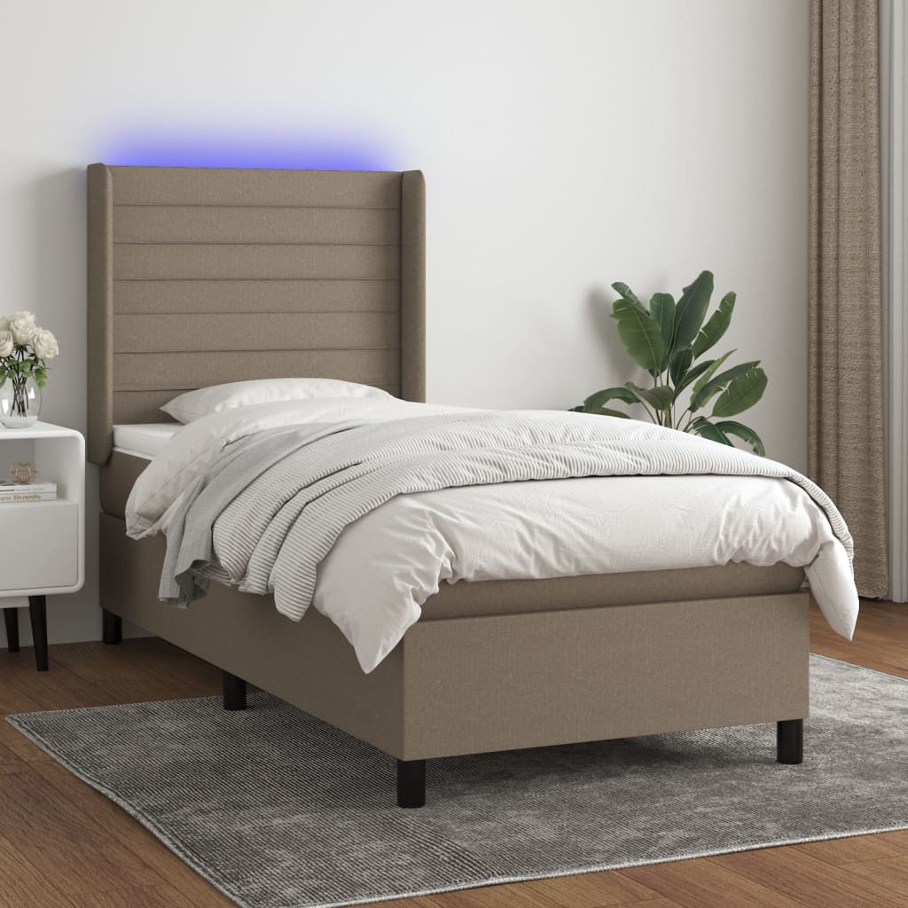 Boxspring met matras en LED stof taupe 90x190 cm Bedden & bedframes | Creëer jouw Trendy Thuis | Gratis bezorgd & Retour | Trendy.nl