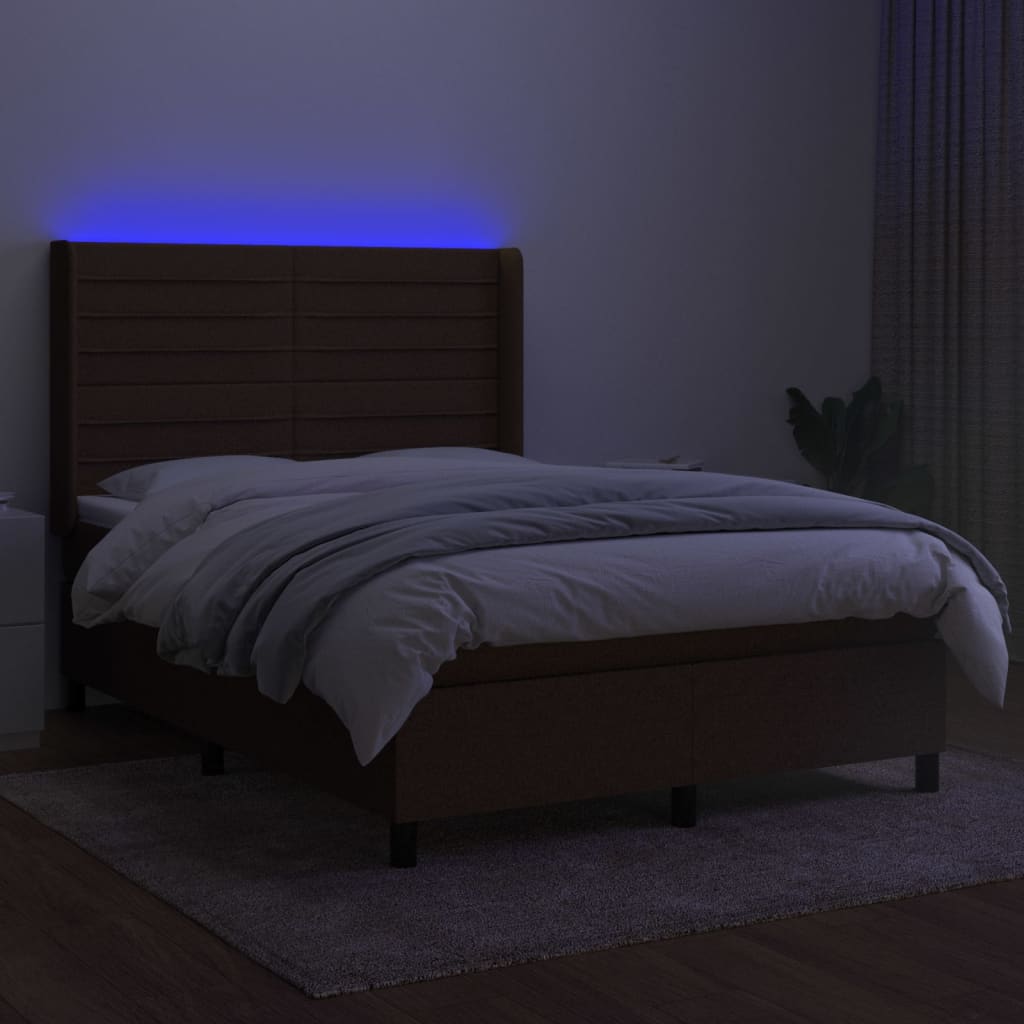 Boxspring met matras en LED stof donkerbruin 140x190 cm Bedden & bedframes | Creëer jouw Trendy Thuis | Gratis bezorgd & Retour | Trendy.nl