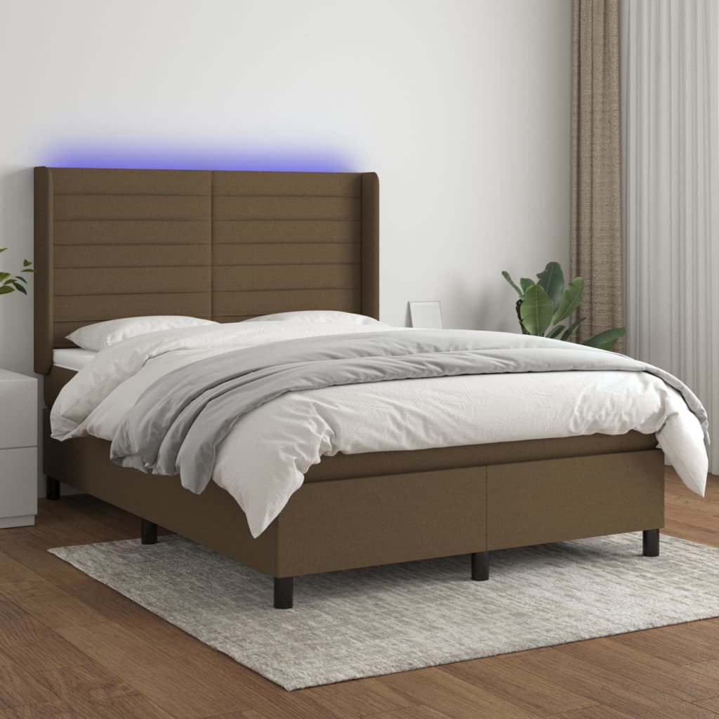 Boxspring met matras en LED stof donkerbruin 140x190 cm Bedden & bedframes | Creëer jouw Trendy Thuis | Gratis bezorgd & Retour | Trendy.nl