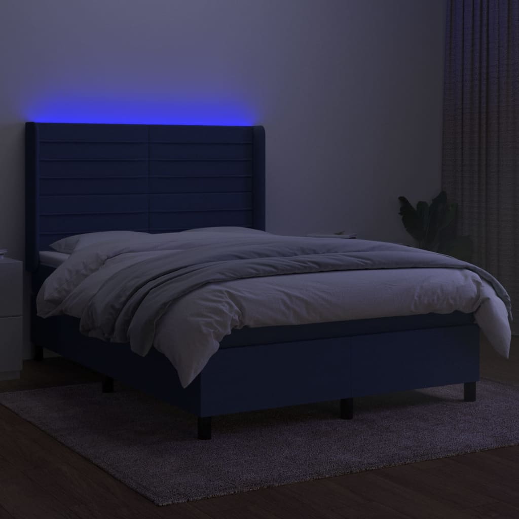 Boxspring met matras en LED stof blauw 140x190 cm Bedden & bedframes | Creëer jouw Trendy Thuis | Gratis bezorgd & Retour | Trendy.nl