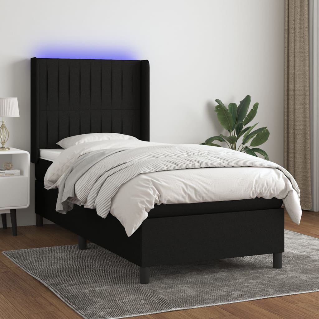 Boxspring met matras en LED stof zwart 80x200 cm Bedden & bedframes | Creëer jouw Trendy Thuis | Gratis bezorgd & Retour | Trendy.nl